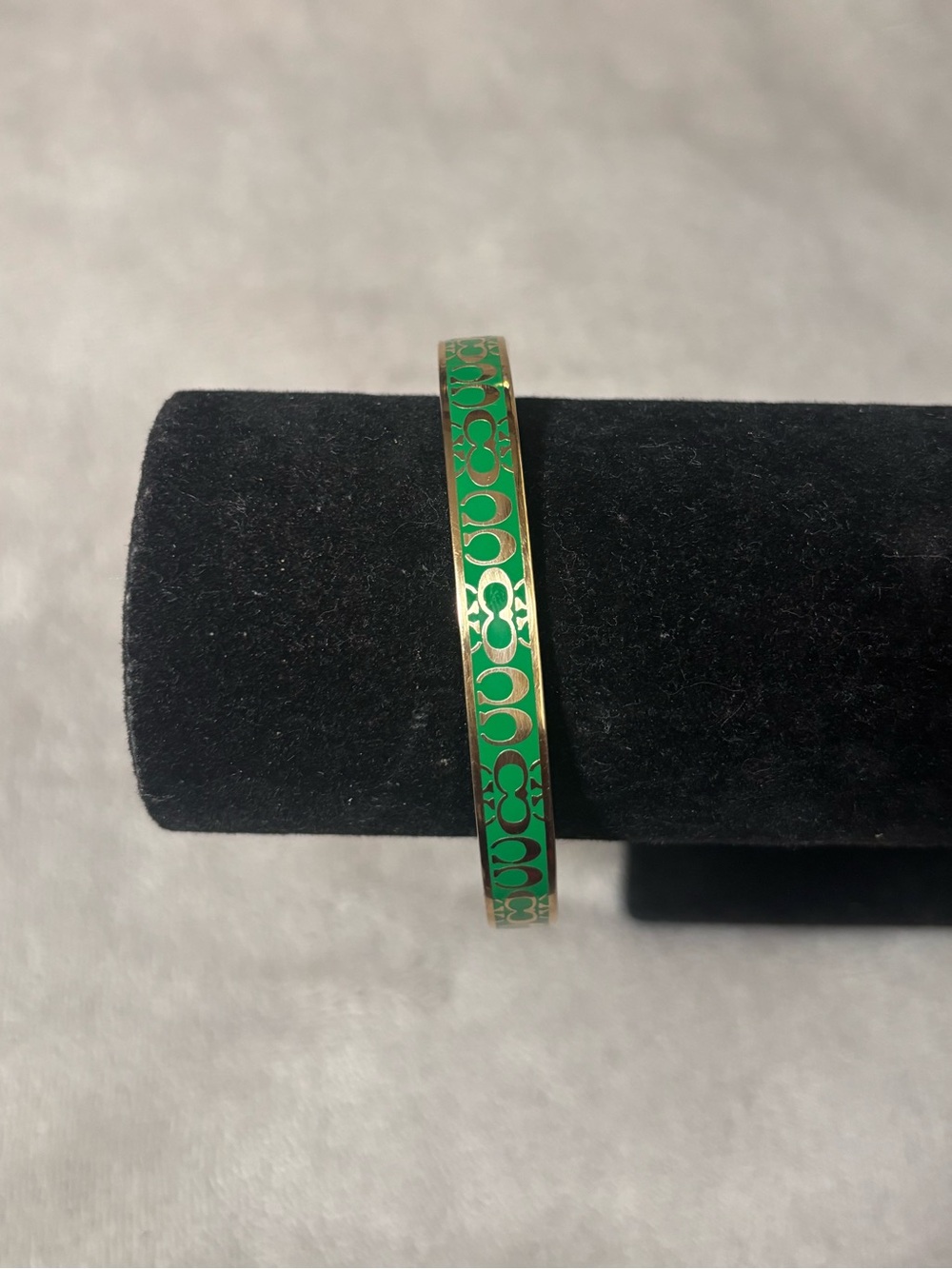 Coach Signature Enamel Green and Gold Thin Bangle